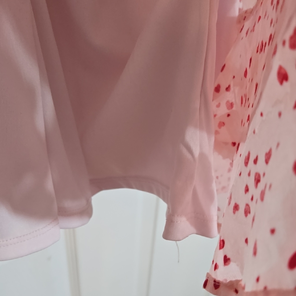 Blue Rain Pink Floral Red Heart Design Long Sleeve Dress Size Small - Picture 9 of 11